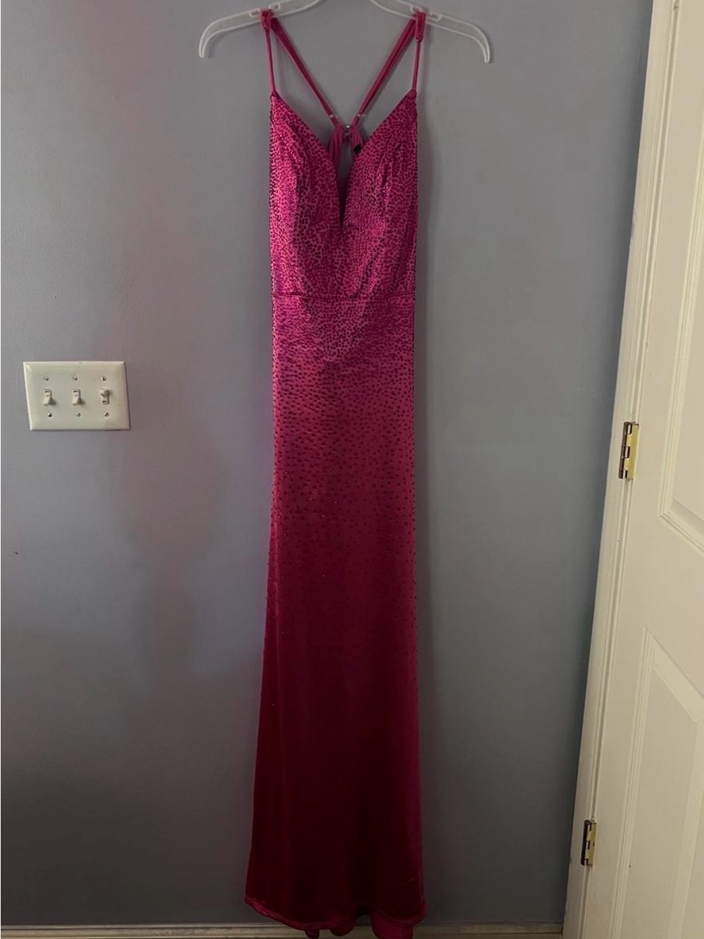 Elegant Fuchsia Sequin Slip Prom Gown